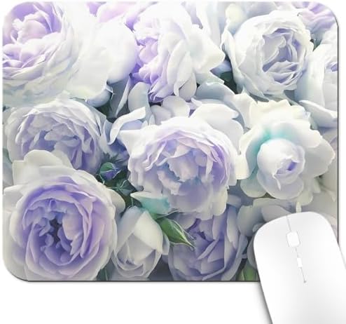9.5x7.9 Inch Office/Gaming Mouse Pad, Soft Pastel Roses Flowers in A Dreamy Bouquet Floral Purple White Turquoise Cute Anti-Slip Mat for Desk