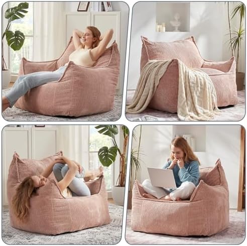 EBENCHICO Giant Bean Bag Chair for Adults, Corduroy Large Bean Bag Chairs for Teens with Armrests, Comfy Adult BeanBag Chair Sofa Couch with Filler Included for Bedroom Living Room