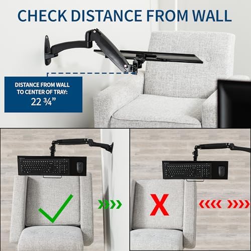 VIVO Black Pneumatic Arm 24 x 7 in Keyboard Tray Wall Mount, MOUNT-KB35A