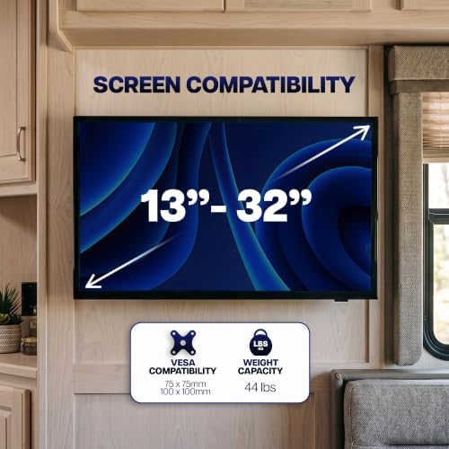 VIVO Modular Small TV Wall Mount, Monitor Wall Mount, RV TV Wall Mount, Up to 32 inch Screens, Low Profile, Fully Detachable, Single Stud, VESA 75x75 and 100x100, Holds 44 lbs, Black, MOUNT-TS132L