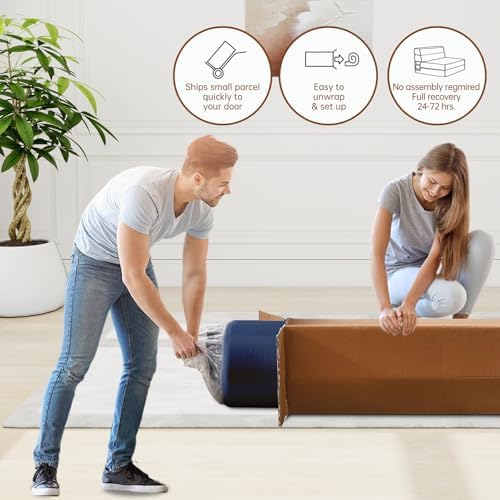 Nigoone Folding Sofa Bed with Pillow Memory Foam Convertible Sleeper Chair Bed Couch Futon Lazy for Living Room Home Office Guest Beds Apartment Upstairs Loft, Single Size, Dark Blue