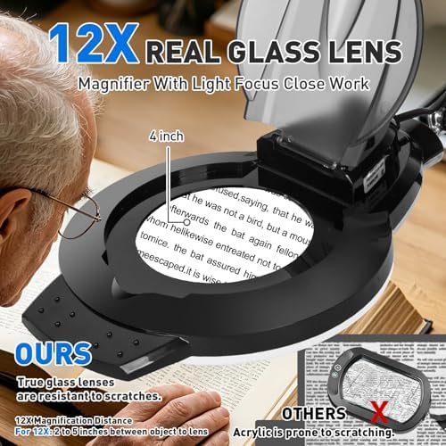 KIRKAS LED Magnifying Lamp with Clamp, 2,200 Lumens Dimmable 35in 12X