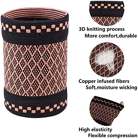 Copper Wrist Compression Brace (2Pcs), Elastic Wrist Support Sleeve Wrist Braces for Tendonitis, Arthritis, Carpal Tunnel Pain Relief, Soft Wrist Wrap Wristbands for Sport, Fitness, Workout, Typing(S)