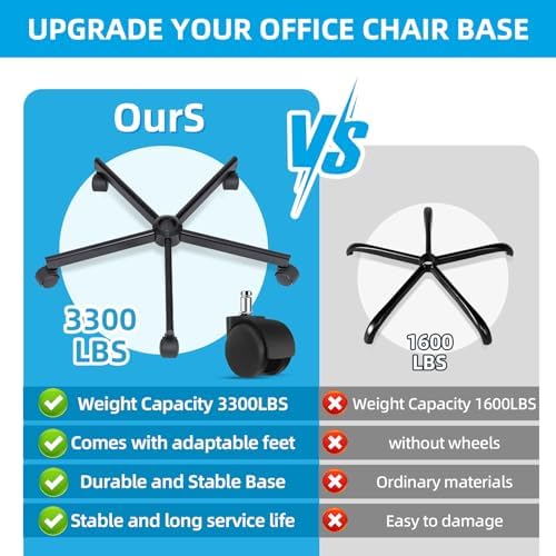 XSZD Criss Cross Home Office Swivel Chair Base – Durable, Steady and Easy Installation – Perfect for Criss Cross and Cross Legged Chairs with Replacement Casters (Black,Base+Wheel)