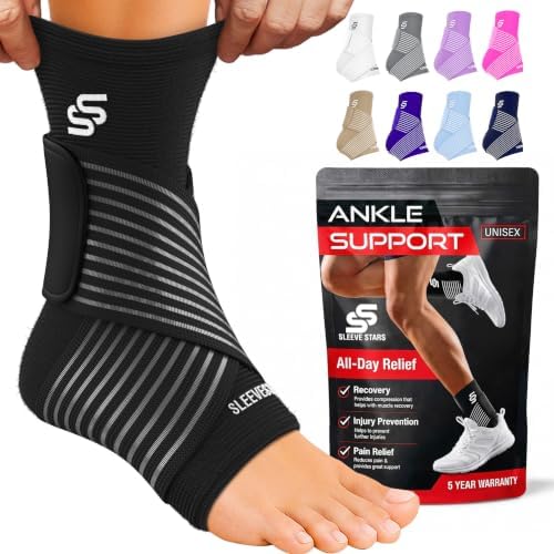 Sleeve Stars Ankle Brace Men & Women Support (Single/L:12"-13"/Black)