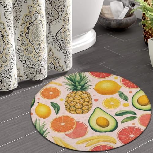 Large Round Area Rug Home Decor Modern Bathroom Rug Kitchen Office Circle Rug for Living Room Sofa Circle Cute Mat Avocado Nut Banana Pineapple Orange, 36inch