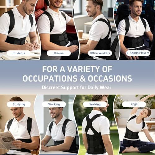 Back Brace Posture Corrector for Women and Men, Full Back Support Brace with Spine Alignment Design, Lower Back Pain Relief, Adjustable Upper Back Brace Shoulder Straightener for Hunchback Posture Black, Medium