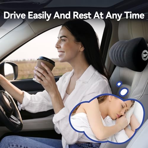 SPRFUFLY Car Headrest Pillow 2 Pack, Headrest Pillow with Adjustable Strap