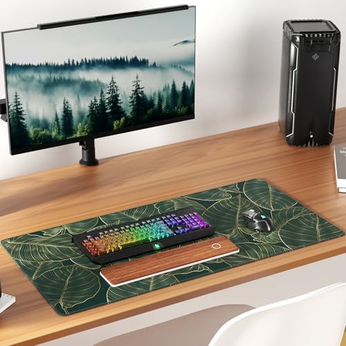 KTRIO Large Gaming Mouse Pad, Desk Mat, 31.5 x 15.7 in, Golden Leaves, XXL