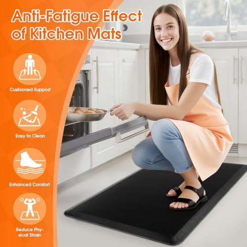 Kitchen Mat for Floor, Anti-Fatigue Mat Kitchen Rug, 17.3"x28"x0.5'', Black