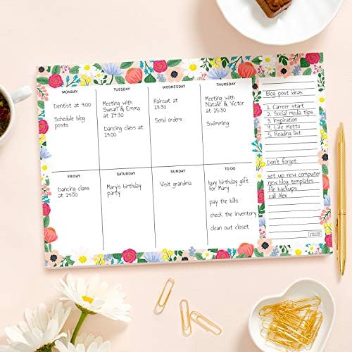 Sweetzer & Orange Floral Weekly Planner 2026, Undated Sheets To Do List Notepad, 7x10” Day Desk Note Pad Easy to Tear, School and Home Checklist Productivity Organizer, Work and Daily Planner