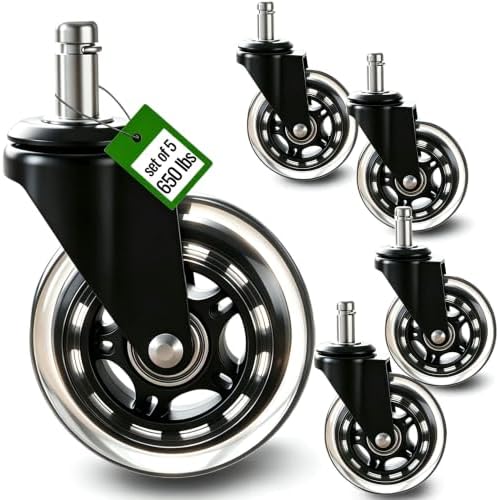 Office Chair Wheels,3 Inch Rubber Caster Wheels Replacement