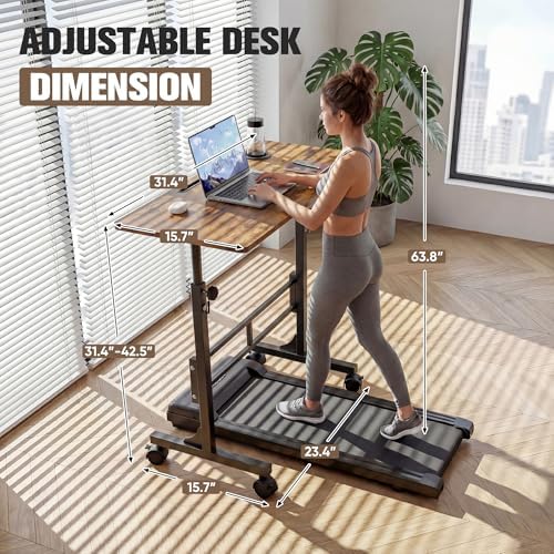 Furmax 31.4" Small Portable Standing Desk Height Adjustable with Lockable Wheels, Mobile Stand Laptop Computer Workstation for Walking Pad Treadmil (Rustic)