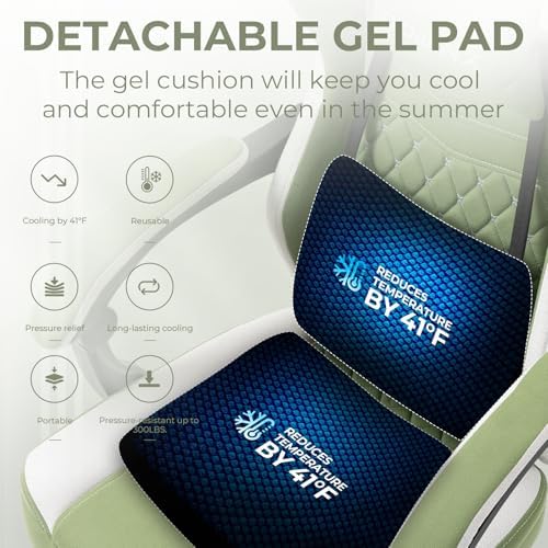 Dowinx Ergonomic Gaming Chair - Breathable Fabric with Gel Pad, Pocket Spring Cushion & Retractable Footrest, Comfortable Gamer Chair with Storage Bag,Deep Green