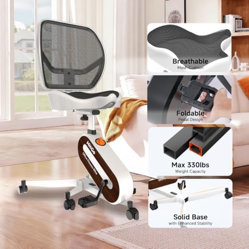 HitGo Ergonomic Office Chair with Exercise Bike, 330LBS Under-Desk Bike with 9-Level Height-Adjustable Seat, 8-Level Resistance, Rolling Wheels, Quiet Fitness for Home Office