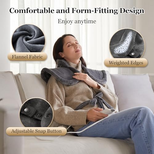 WUGE Comfort Gifts for Women Men, Heating Pad for Neck Shoulder and Back, Birthday Gift for Women Men, Large Weighted Heat Pad, ETL Certified, Gray