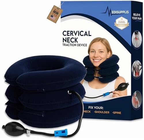 Neck Stretcher, Cervical Traction Device, Neck Traction Device for Neck Pain Relief, Adjustable Inflatable Neck Stretcher Cervical Traction and Neck Brace, Neck Decompression Home Use (Blue)