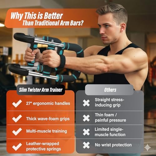 Adjustable Twister Arm Trainer, Chest Workout Equipment & Arm Trainer for Men & Women, 5-Level Resistance Home Gym Strength Training Device with Anti-Slip Grip and Steel Power Rods