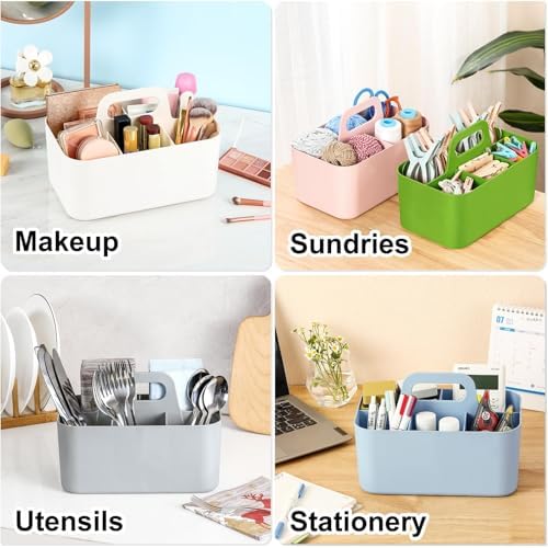 Multiuse Caddy Organizer with Handle, Portable Divided Plastic Tote Bin - Art Craft, Stationary Pen Marker Crayons, Makeup Hair Supplies Storage - Bathroom, Classroom, Dorm, Office, Desk Holder -Green