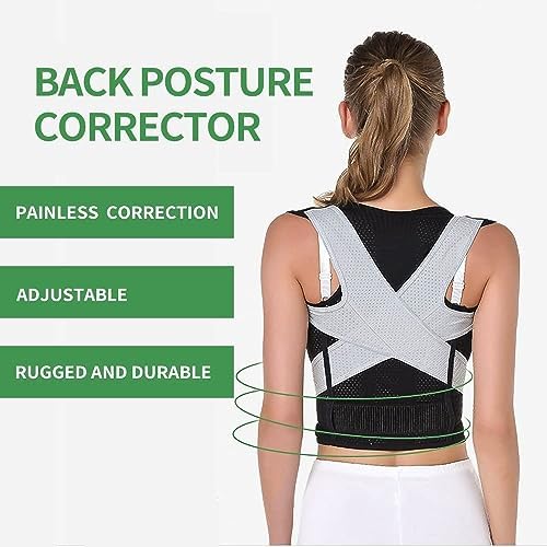 Adjustable Back Posture Corrector for Women and Men Breathable Back Support Brace Concealed Back Straigh(Gray Medium)