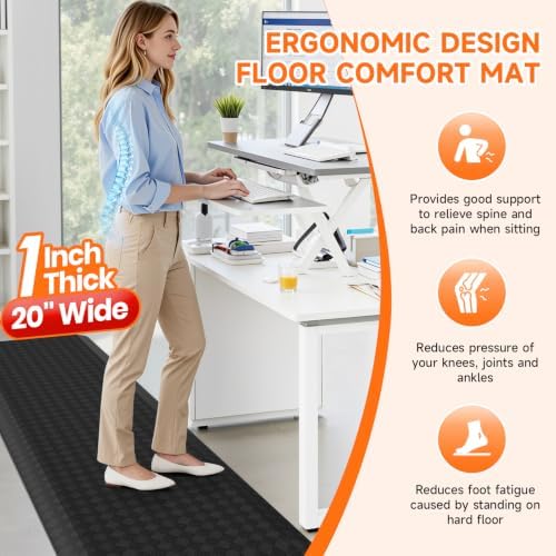 1" Thick Kitchen Mats for Floor, Water Resistant Floor Rug,Black/72" x 20"