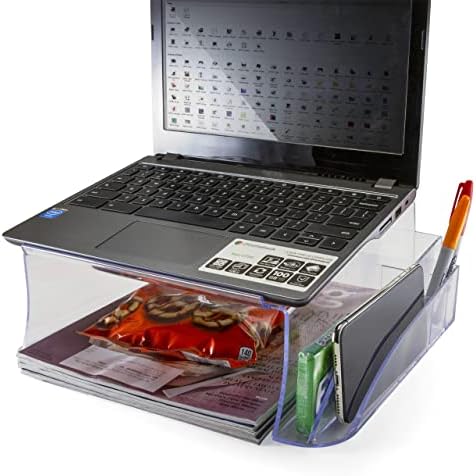 Officemate Telephone Stand - Laptop Stand and Desk Organizer with Storage Underneath, 3 Pen Compartments, 2 Accessory Holders, Non-Skid Rubber Pads, 12.5 x 10.125 x 5.25 Inches, Clear