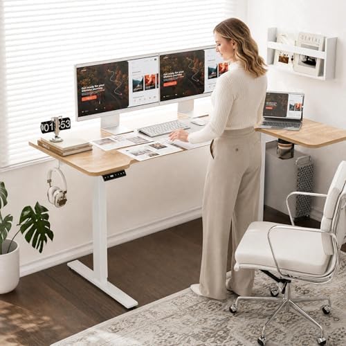 Acrolix L Shaped Electric Standing Desk,59x40 Reversible,Oak
