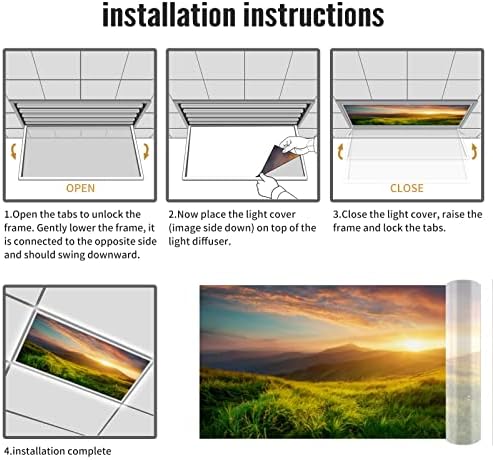 Fluorescent Light Cover Decorative Ceiling Light Filters,Mountain Landscape Pattern,for Classroom Office Hospitals Home Ceiling Decorative,2ft x 4ft,Green Blue