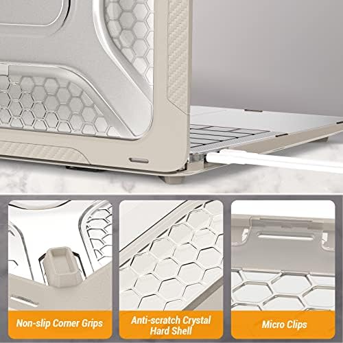 SEYMAC stock Case for MacBook Pro 14 inch, Shock-Absorbing Protection with Folding Stand &Mouse Pad Case for MacBook Pro 14 inch, Beige
