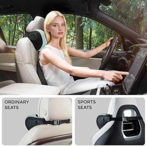 BEBAS Ergonomic Car Headrest Pillow, Memory Foam Neck Support, Green
