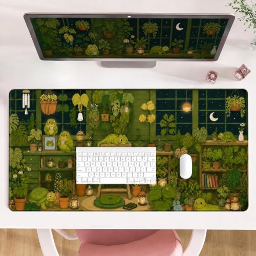 Cute Animal Mouse Pad 31.5x15.7 in, Kawaii Green Frog Desk Mat