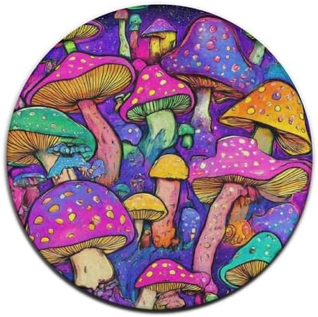 Large Round Area Rug Home Decor Modern Bathroom Rug Kitchen Office Circle Rug for Living Room Sofa Circle Cute Mat Trippy Colorful Mushrooms Magic Art, 24inch