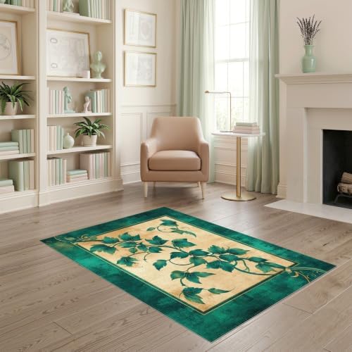 4'x6' Green Cat Cat-Inspired Vine Symmetry Washable Area Rug