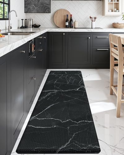 DEXI Kitchen Floor Mats Cushioned Anti Fatigue, 23x107 Black Marble