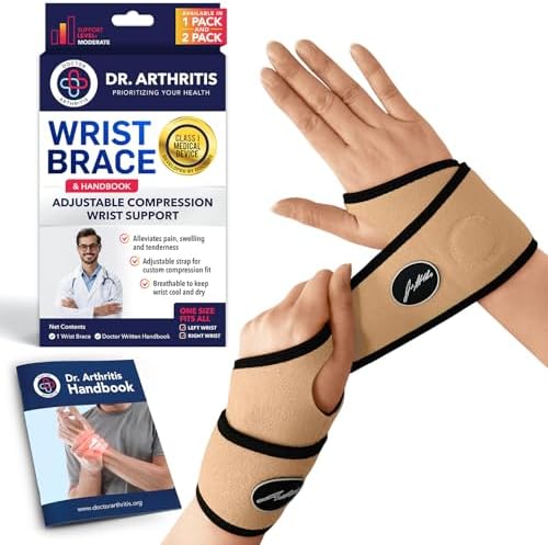 Doctor Developed Wrist Brace - Wrist wrap for Carpal Tunnel Arthritis,Tendonitis, Hand Support - Ideal for Fitness, Weightlifting - Handbook included (Nude, 2 Pack)