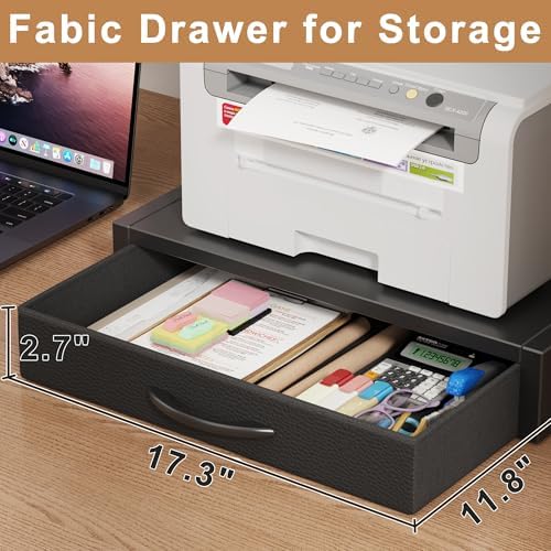 YAOHUOO 2-Tier Desktop Printer Stand with Fabric Drawer,19.6"x14.9" Black