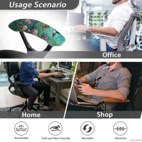 Hummingbird Butterfly Print 2 Pcs Office Chair Armrest Covers, Removable Stretchable Office Chair Arm Covers with Elastic Edge, Soft Comfy Office Chair Arm Rest Covers, Home Decor