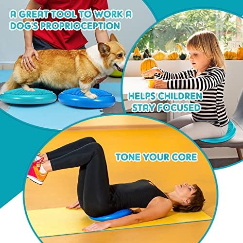 Sotiff 4 Pcs Inflated Wobble Cushion Wiggle Seat for Sensory Kids Flexible Seat for Classroom Wobble Disc with Inflation Pump Stability Balance Board for Adult Physical Therapy Exercise