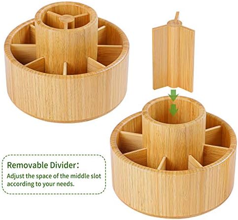Utoplike Bamboo Rotating Art Supply Desk Organizer, Pencil Holder Desktop