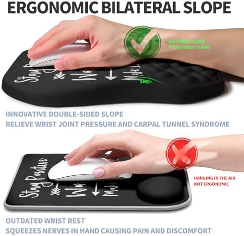 Ergonomic Raised Mouse Pad Wrist Support with Bilateral Slope Memory Foam Mousepad for Wrist Rest and Carpal Tunnel Pain Relief 11.8x7.9〃Inspirational Quotes