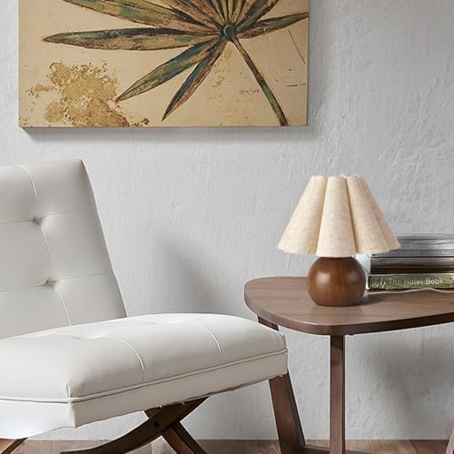 Farmhouse Cute Small Table Lamp, Wood Grain Vintage Table Lamps for Bedroom Nightstand, Cute Mini Bedside Small Table Lamps for Small Spaces with Scalloped Shade for Kitchen Counter, Bookshelf