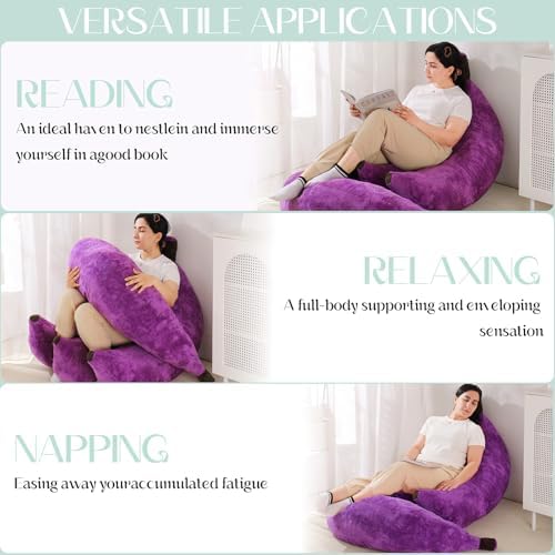 Banana Bean Bag Chair with Ottoman, Floor Sofa Bed with Footrest, Comfy Convertible Lounger for Teens & Adults, Plush Couch for Bedroom, Living Room or Dorm, M-Violet