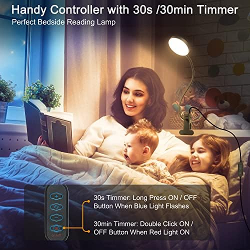 LiFMIRA Clip on Lamp, 8W 66 LED Bed Light for Reading, 5 Color Modes, 10 Brightness Levels, Eye Care, Flexible Gooseneck, Metal Clamp, USB Powered, Modern Design, Black