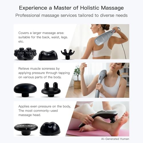MEGAWISE Handheld Percussion Massager for Back, 3600 RPM, 5 speeds, 7 Heads