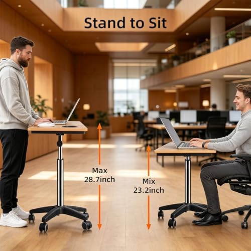 wishacc Large Rolling Desk Adjustable Height with Drawers, Mobile Standing Desk on Wheels, Portable Computer Workstation, White Sit to Stand Desk with Cup Holder & Storage for Home Office (Large)
