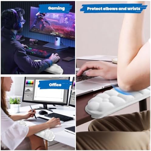 Arm Rest for Desk, Cloud L-Shaped Memory Foam Elbow Pads with Non-Slip Base, 2-Piece Ergonomic Desk Edge Cushion & Wrist Rest for Computer Keyboard, Office and Home Use (White)