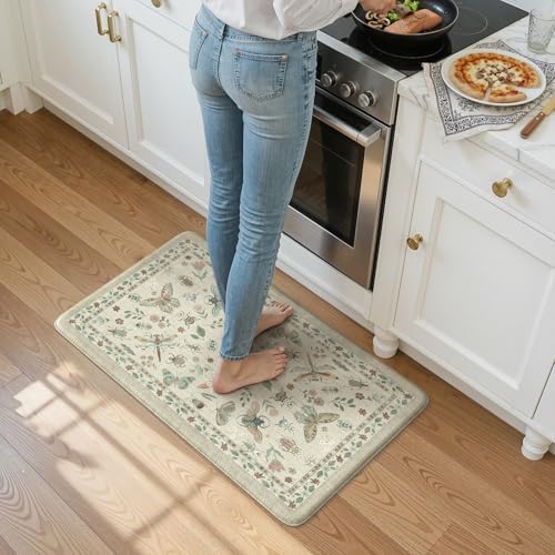 LEEVAN Anti Fatigue Kitchen Mats Non-Slip, Botanical Cushioned Kitchen Rugs