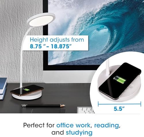 OttLite Good Housekeeping Circular LED Lamp, Wireless Charging, White