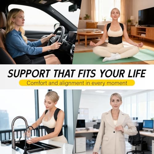 Back Brace Posture Corrector for Women & Men, Adjustable Full Back Support, Shoulder Straightener for Upper & Lower Back Pain Relief-Scoliosis, Hunchback, Waist Trainer (Medium, Balck)