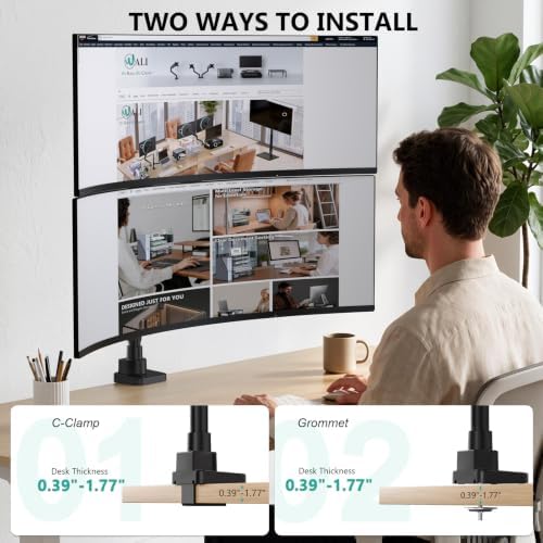 WALI Vertical Dual Monitor Arm for 13-49 inch Curved Screens, up to 44 lbs